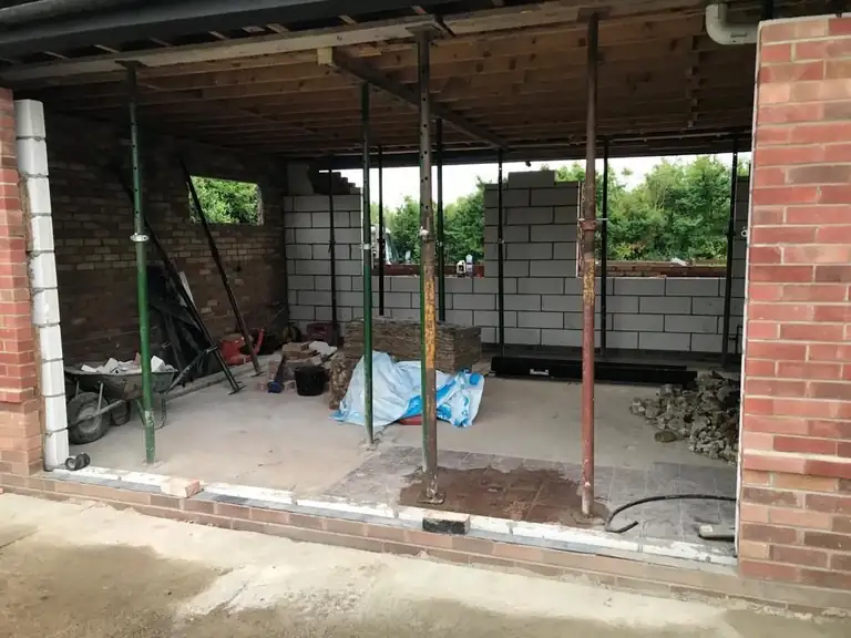 Structural steelwork installed during the garage conversion