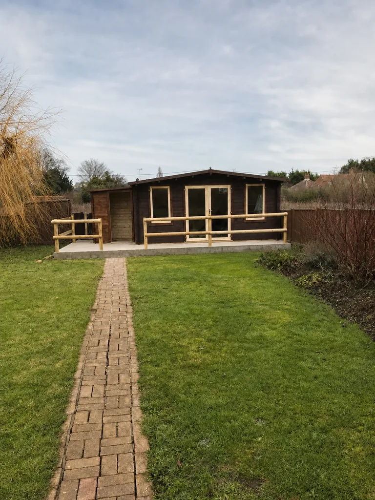 Completed log cabin garden office