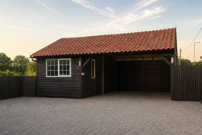Completed timber car port and workshop